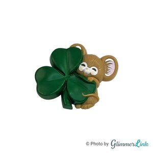 Vintage 1983 Hallmark Mouse Three Leaf Clover St Patrick's Plastic Brooch